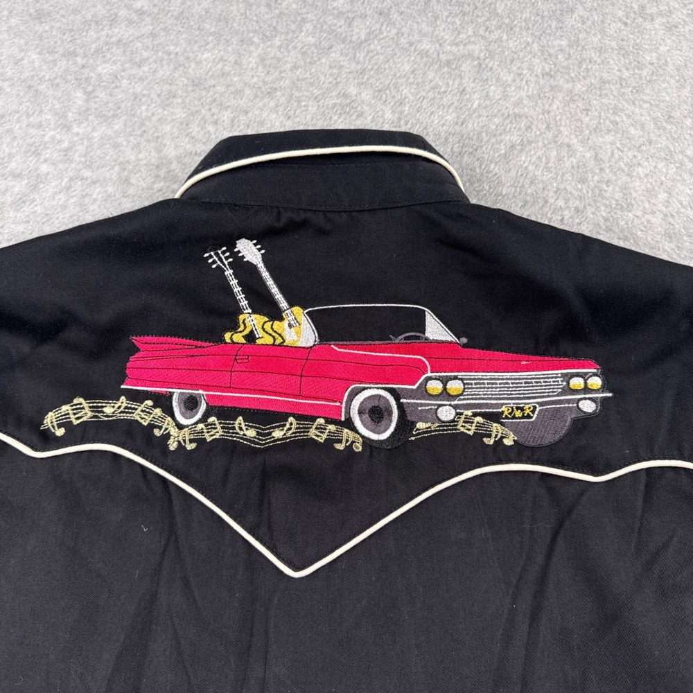Scully Shirt Mens L Western Cowboy  Rockabilly Black Pearl Snap Cadillac Guitar